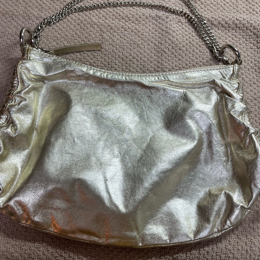 Gold chain genuine leather Shoulder Bag